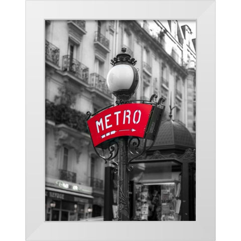 Metro sign post, Montmarte, Paris White Modern Wood Framed Art Print by Frank, Assaf