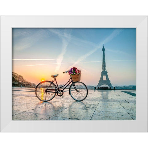 Bicycle and Eiffel tower White Modern Wood Framed Art Print by Frank, Assaf