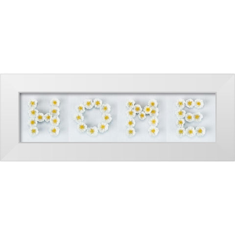 The word Home written in white Roses, FTBR-1915 White Modern Wood Framed Art Print by Frank, Assaf
