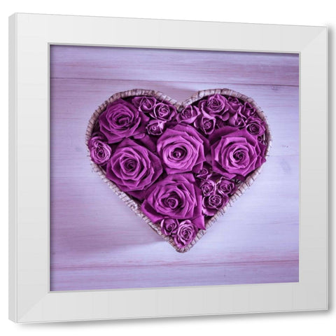 Roses in a heart shaped wicker basket White Modern Wood Framed Art Print by Frank, Assaf