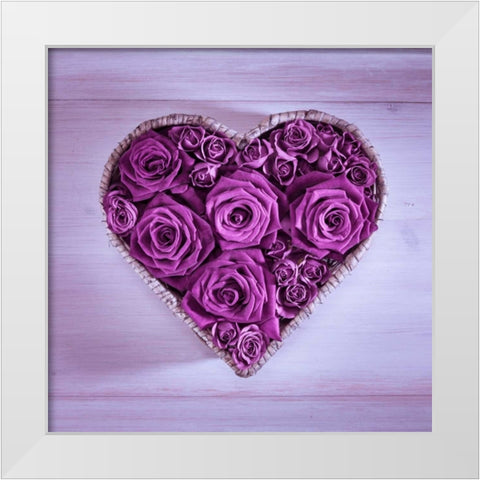 Roses in a heart shaped wicker basket White Modern Wood Framed Art Print by Frank, Assaf