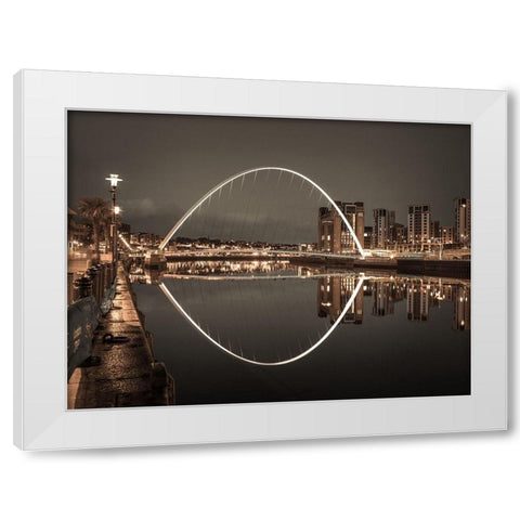 Gateshead Millenium Bridge, Newcastle Upon Tyne, FTBR-1877 White Modern Wood Framed Art Print by Frank, Assaf