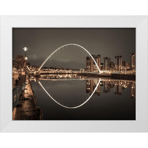 Gateshead Millenium Bridge, Newcastle Upon Tyne, FTBR-1877 White Modern Wood Framed Art Print by Frank, Assaf