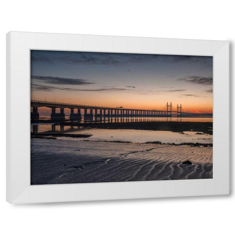 Severn Bridge at Dusk, Wales, UK White Modern Wood Framed Art Print by Frank, Assaf