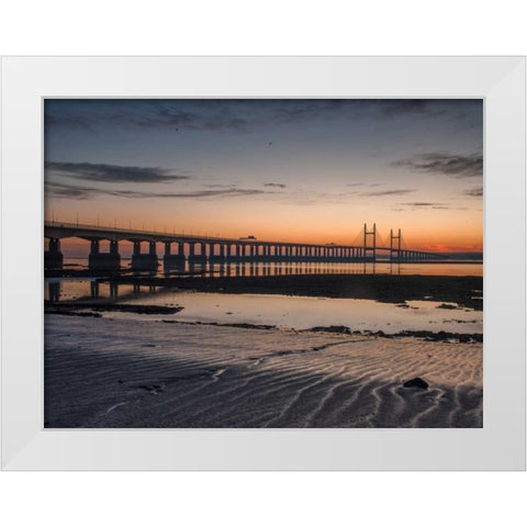 Severn Bridge at Dusk, Wales, UK White Modern Wood Framed Art Print by Frank, Assaf