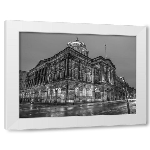 Town Hall Building at night, Liverpool, FTBR-1868 White Modern Wood Framed Art Print by Frank, Assaf