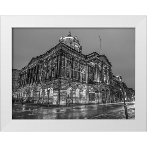 Town Hall Building at night, Liverpool, FTBR-1868 White Modern Wood Framed Art Print by Frank, Assaf