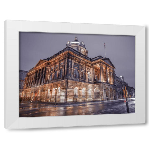 Town Hall Building at night, Liverpool, FTBR-1869 White Modern Wood Framed Art Print by Frank, Assaf