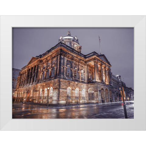 Town Hall Building at night, Liverpool, FTBR-1869 White Modern Wood Framed Art Print by Frank, Assaf