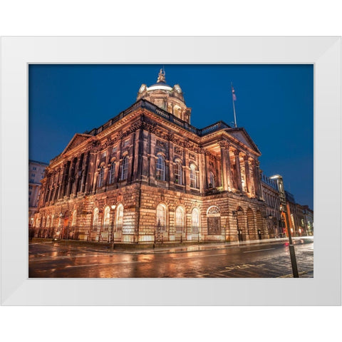 Town Hall Building at night, Liverpool, FTBR-1867 White Modern Wood Framed Art Print by Frank, Assaf