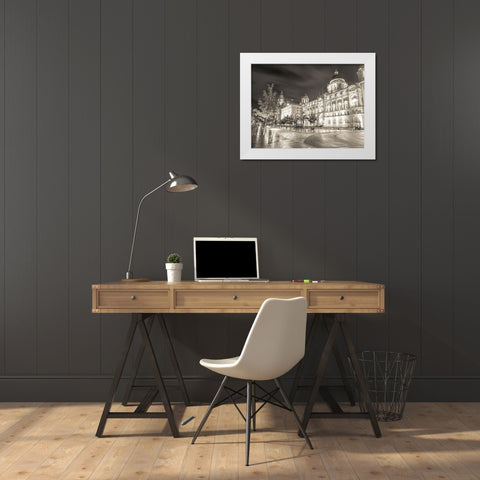 Port of-Building at night, Liverpool White Modern Wood Framed Art Print by Frank, Assaf