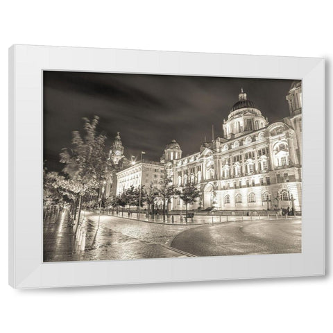 Port of-Building at night, Liverpool White Modern Wood Framed Art Print by Frank, Assaf