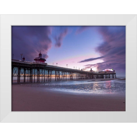 Blackpool sea shore with jetty White Modern Wood Framed Art Print by Frank, Assaf