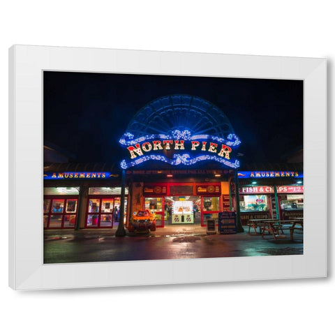 North Pier, Blackpool White Modern Wood Framed Art Print by Frank, Assaf