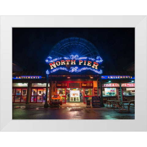 North Pier, Blackpool White Modern Wood Framed Art Print by Frank, Assaf