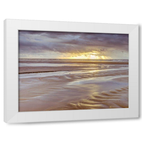 Sunset, Blackpool Beach, UK White Modern Wood Framed Art Print by Frank, Assaf