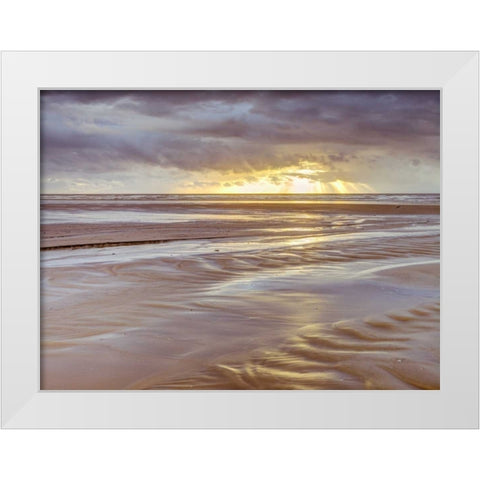 Sunset, Blackpool Beach, UK White Modern Wood Framed Art Print by Frank, Assaf