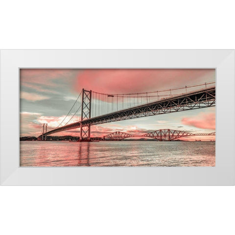 Forth Road Birdge at dusk White Modern Wood Framed Art Print by Frank, Assaf