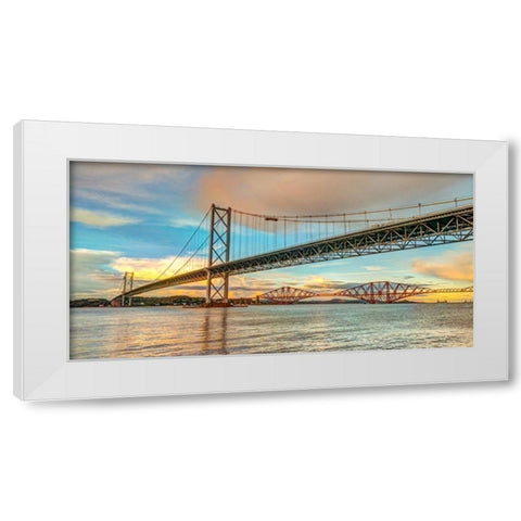 Forth Road Bridge at dusk, FTBR-1861 White Modern Wood Framed Art Print by Frank, Assaf