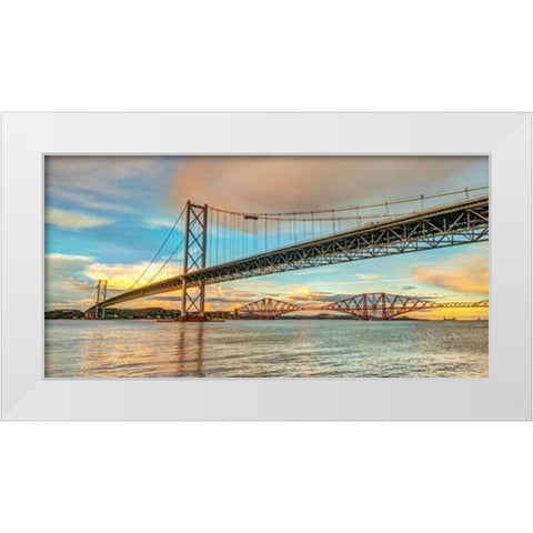 Forth Road Bridge at dusk, FTBR-1861 White Modern Wood Framed Art Print by Frank, Assaf