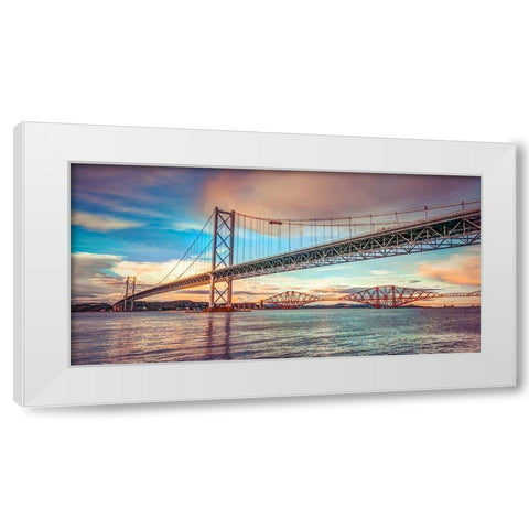 Forth Road Birdge at dusk White Modern Wood Framed Art Print by Frank, Assaf