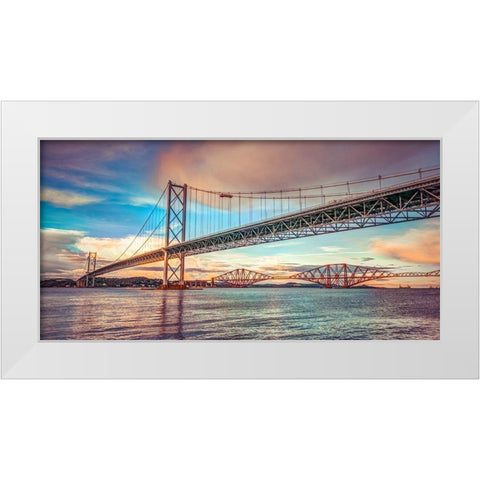 Forth Road Birdge at dusk White Modern Wood Framed Art Print by Frank, Assaf