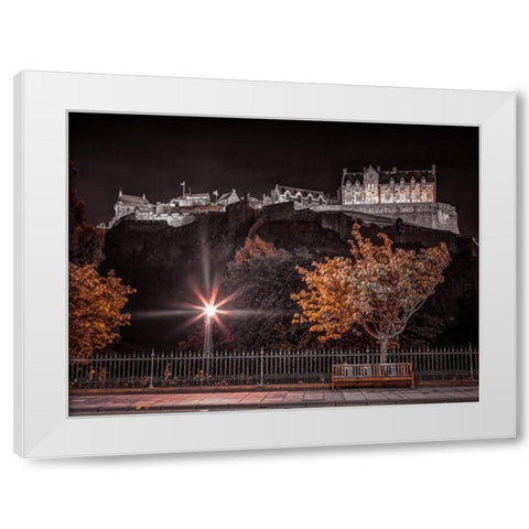 Edinburgh Castle at night, FTBR-1859 White Modern Wood Framed Art Print by Frank, Assaf