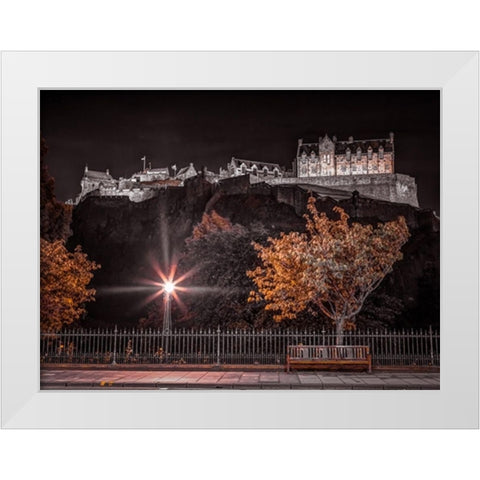 Edinburgh Castle at night, FTBR-1859 White Modern Wood Framed Art Print by Frank, Assaf