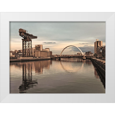 View along the river Clyde, Glasgow, FTBR-1887 White Modern Wood Framed Art Print by Frank, Assaf