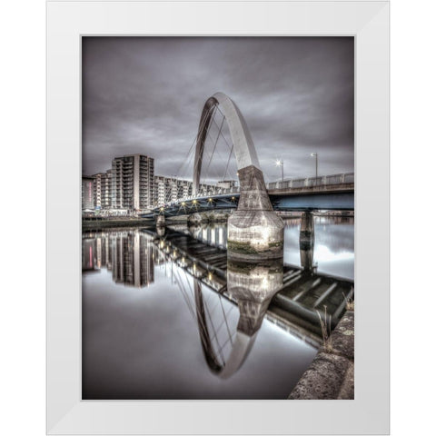 Clyde Arc bridge over river, Glasgow White Modern Wood Framed Art Print by Frank, Assaf