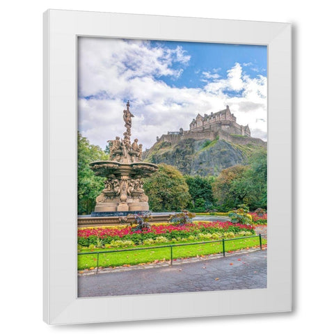 The Ross Fountain and Edinburgh Castle-Scotland White Modern Wood Framed Art Print by Frank, Assaf