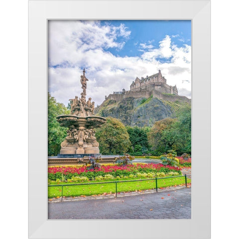 The Ross Fountain and Edinburgh Castle-Scotland White Modern Wood Framed Art Print by Frank, Assaf