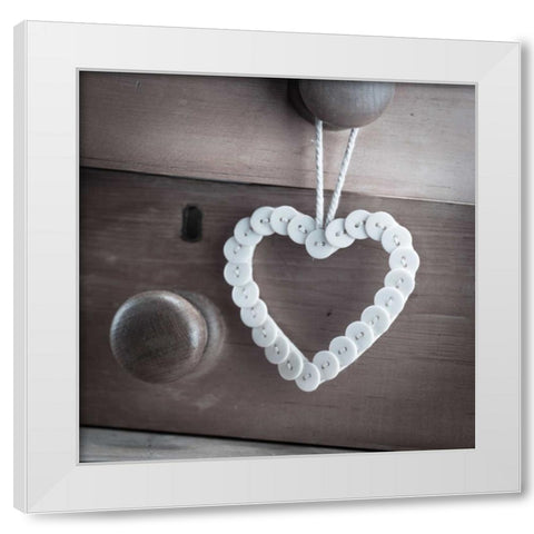 heart made of buttons hunging on a handle White Modern Wood Framed Art Print by Frank, Assaf