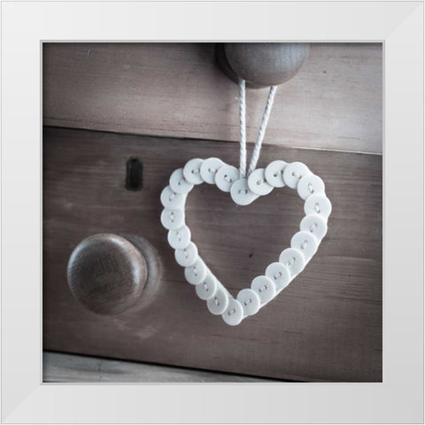 heart made of buttons hunging on a handle White Modern Wood Framed Art Print by Frank, Assaf
