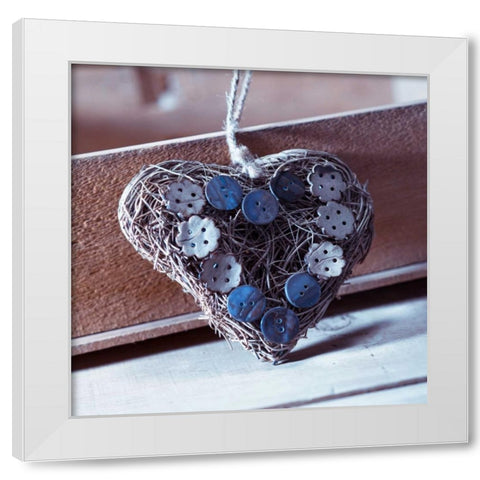 Heart made of straw with buttons White Modern Wood Framed Art Print by Frank, Assaf