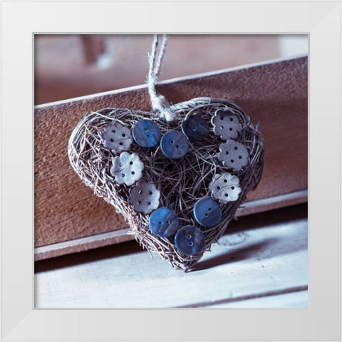 Heart made of straw with buttons White Modern Wood Framed Art Print by Frank, Assaf