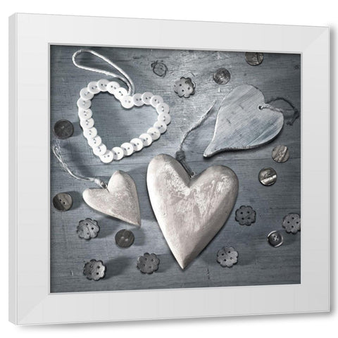 Assorted wooden hearts and buttons White Modern Wood Framed Art Print by Frank, Assaf
