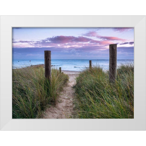 Tranquil beach White Modern Wood Framed Art Print by Frank, Assaf