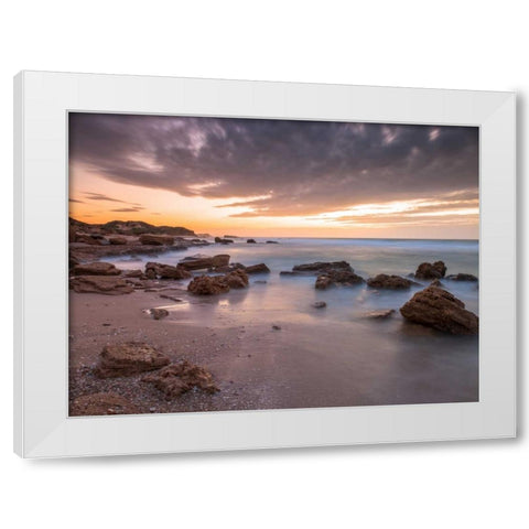 Tranquil beach White Modern Wood Framed Art Print by Frank, Assaf