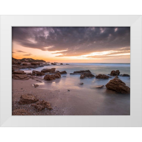 Tranquil beach White Modern Wood Framed Art Print by Frank, Assaf