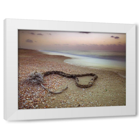 Rope lying on beach White Modern Wood Framed Art Print by Frank, Assaf
