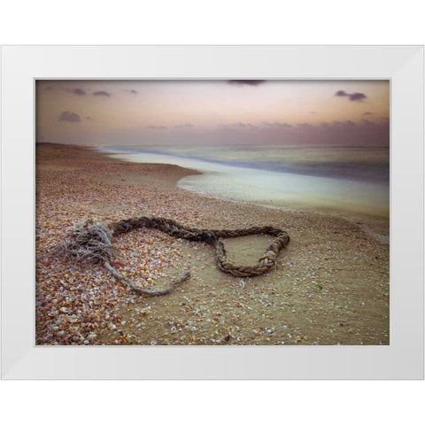 Rope lying on beach White Modern Wood Framed Art Print by Frank, Assaf