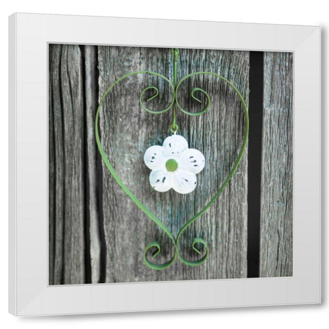 Heart shape with flower on wooden background White Modern Wood Framed Art Print by Frank, Assaf