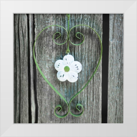 Heart shape with flower on wooden background White Modern Wood Framed Art Print by Frank, Assaf