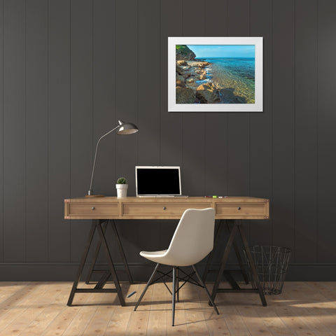 Rocky beach, Israel White Modern Wood Framed Art Print by Frank, Assaf