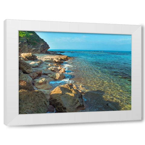 Rocky beach, Israel White Modern Wood Framed Art Print by Frank, Assaf