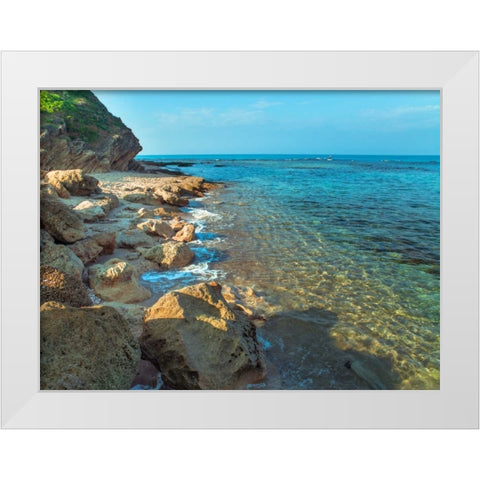 Rocky beach, Israel White Modern Wood Framed Art Print by Frank, Assaf
