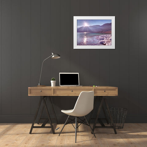 Sunset at the dead sea, Israel White Modern Wood Framed Art Print by Frank, Assaf