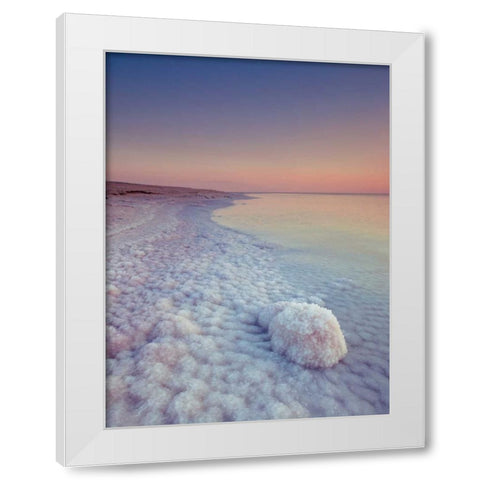 Dead sea shore at dusk, Israel White Modern Wood Framed Art Print by Frank, Assaf