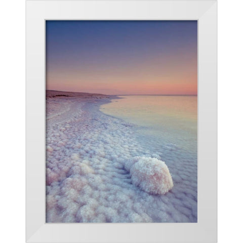 Dead sea shore at dusk, Israel White Modern Wood Framed Art Print by Frank, Assaf